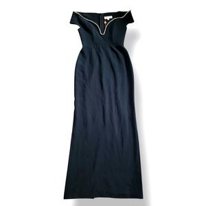 NWT ALFABETA Black Modica Off-Shoulder‎ Rhinestone V-Neck Gala Gown Dress Size 4